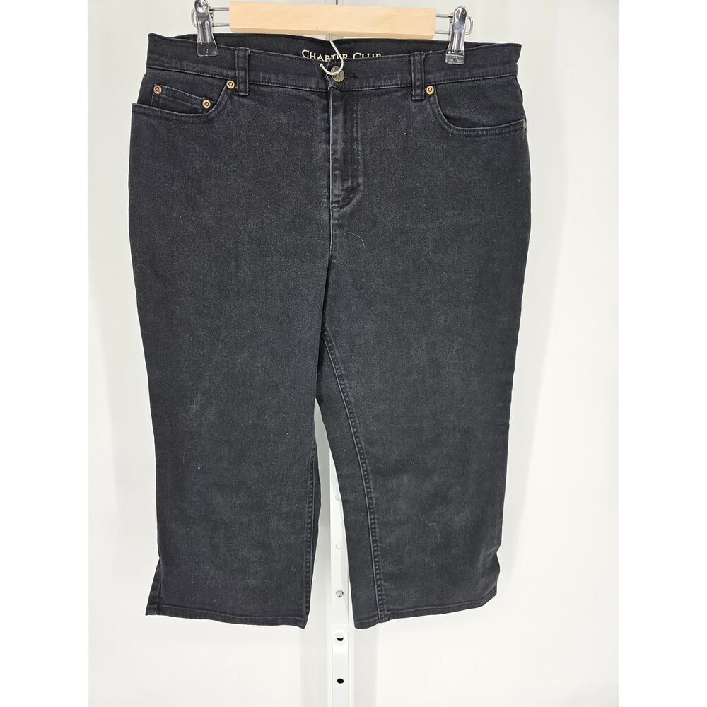 Charter Club Women's Black Cotton Blend Dark-Wash Capri Jeans Size 12P